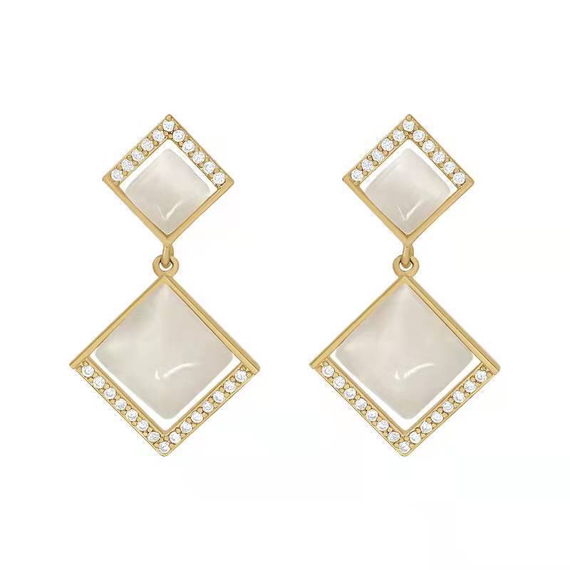 Geometric Opal Square Stud Earrings