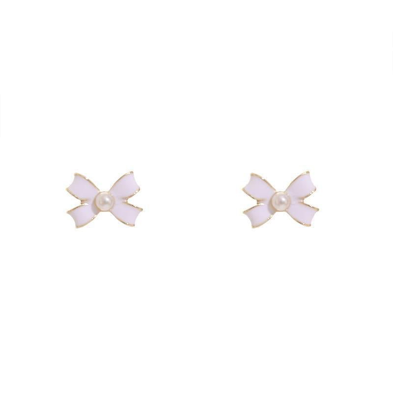 White Enamel Bow Earrings