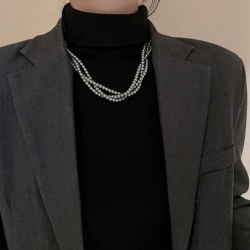 Retro Choker Multi Layer Pearl Necklace Women