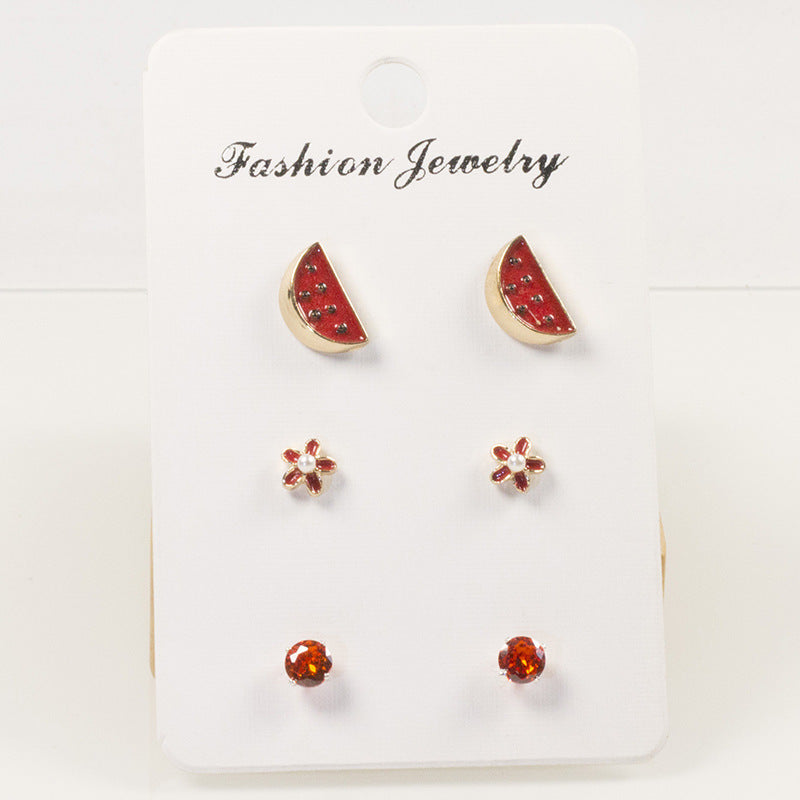 Watermelon fruit stud earrings set