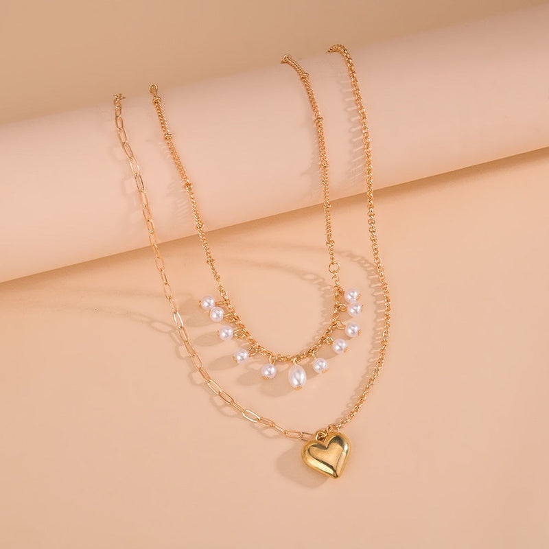 Pearl Layered Heart Pendant Necklace