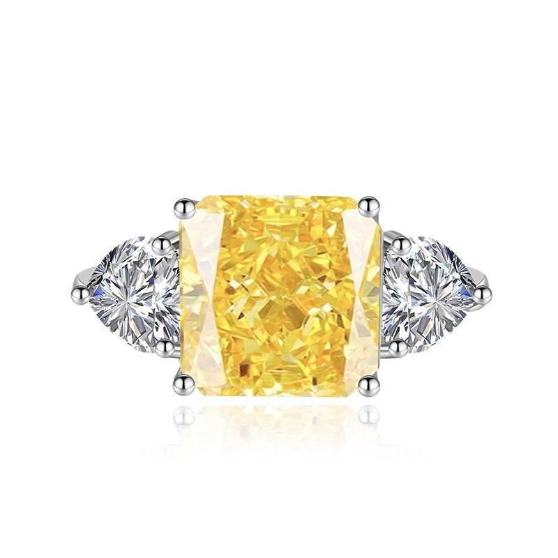 Multicolor Ice Flower Cut Square CZ Adjustable Ring, 10*10mm 8A Main Cubic Zirconia, Two Heart Side CZ, Dainty Luxe