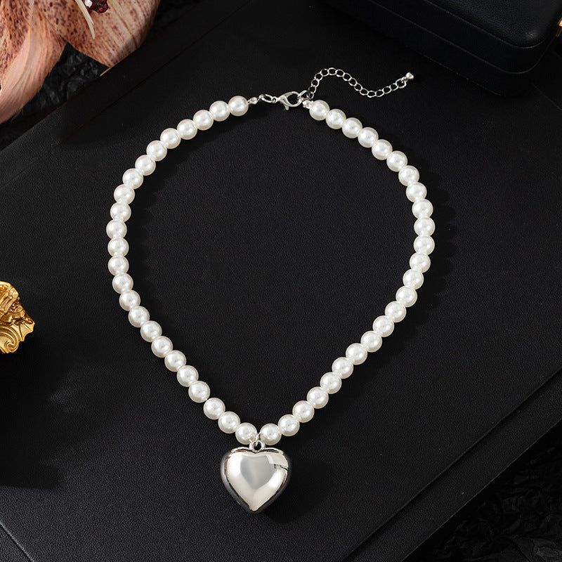Heart Pearl Beads Chain Choker Necklaces