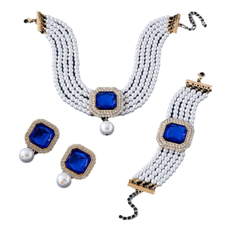 Luxury Exaggerated Bride Jewelry Women Imitation Pearl Necklace Earrings Set