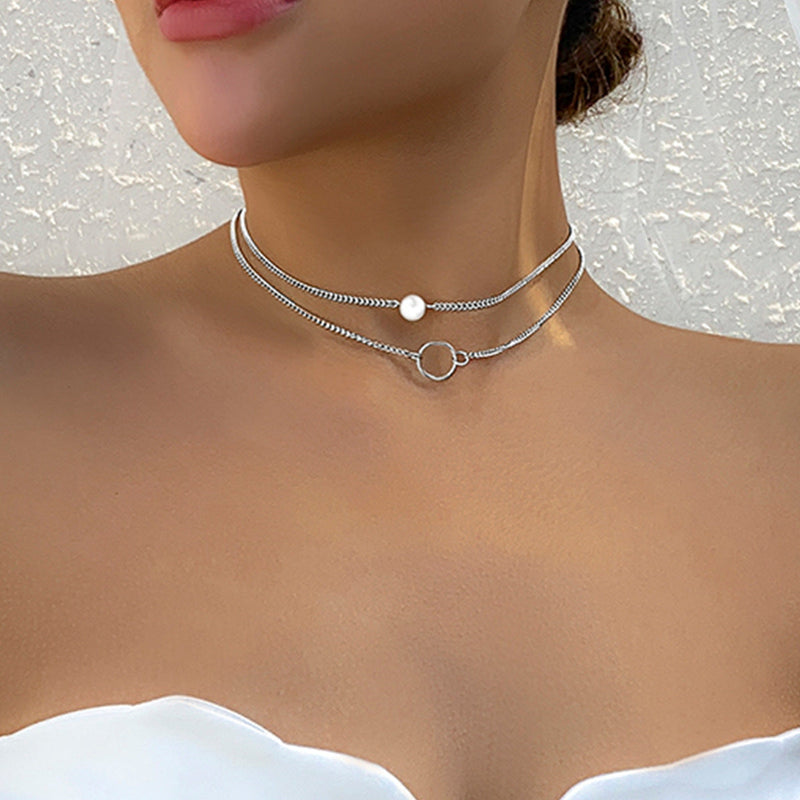 Modern Choker Necklace Two Layers Ring Chain