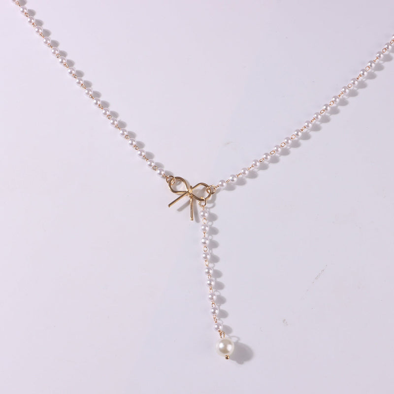 Bow Pearl Necklace Pendant butterfly Necklace