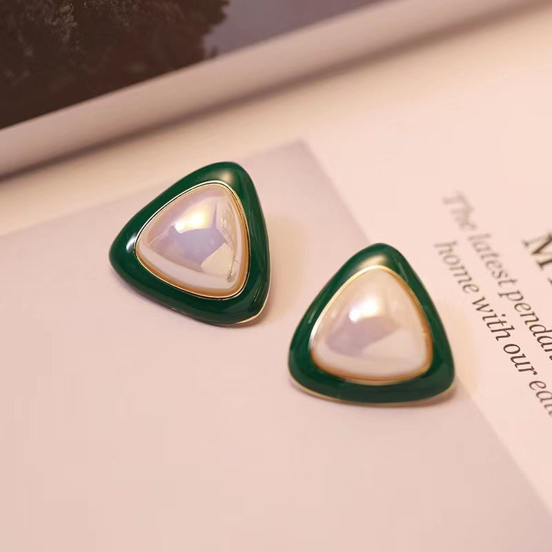 Geometric Green Triangle Earrings