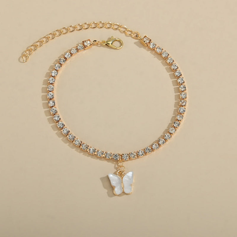 Shiny Rhinestone Chain Butterfly Ankle Jewelry