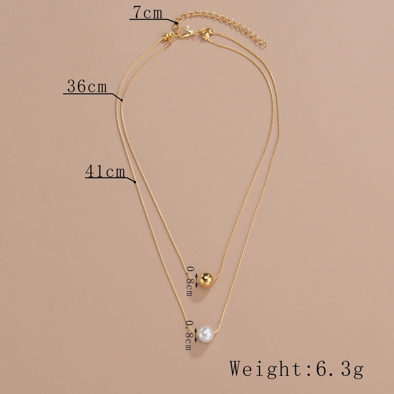 Multi Layer Chain Pearl Pendant Necklace