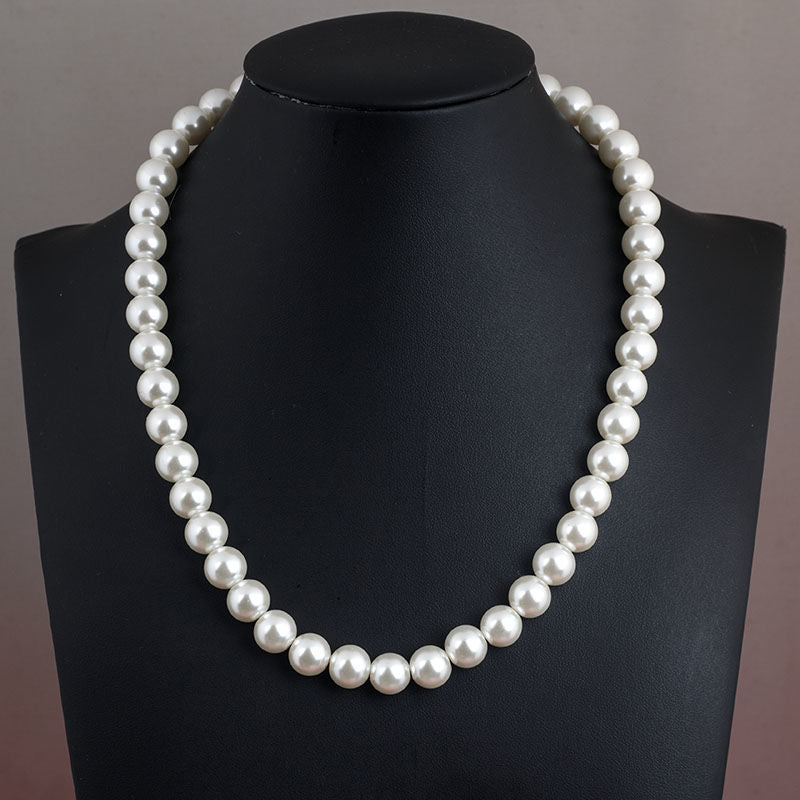 Round White Simulated Glass Pearl Necklace Strand
