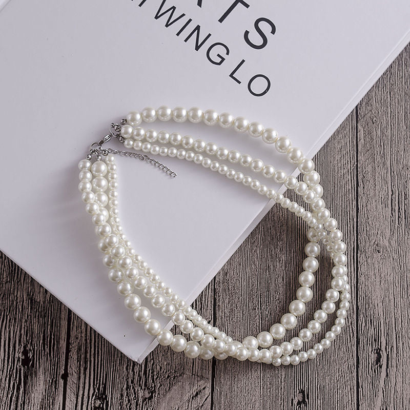 Multilayer Simulated Pearl Choker Necklace for Women