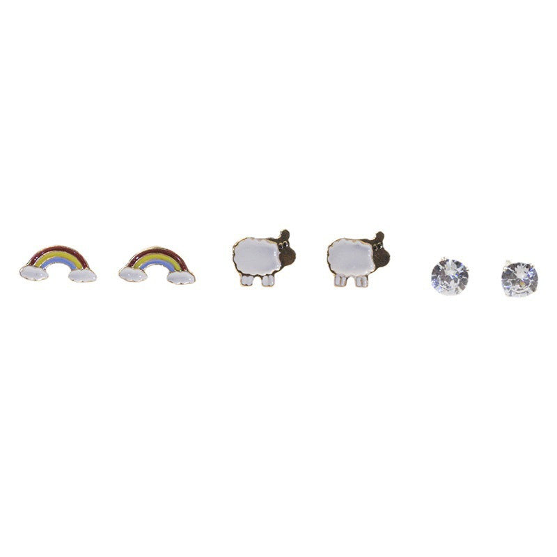 Sheep rainbow stud earrings set
