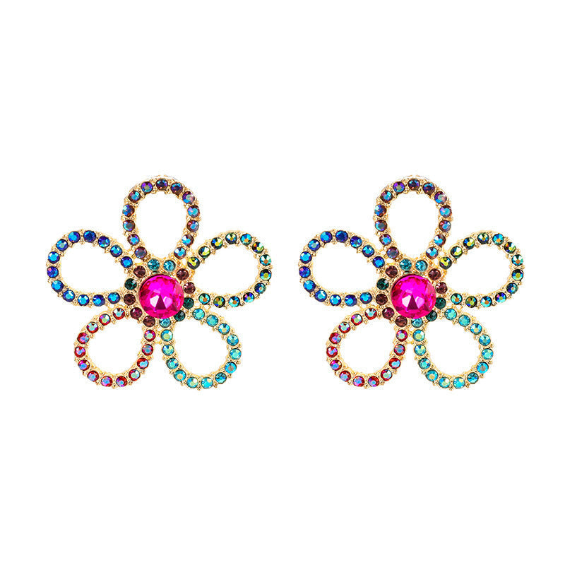 Colorful Rhinestone Crystal Flower Earrings