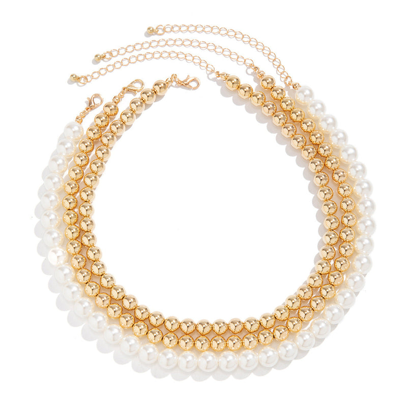 Beaded Pearl Necklace Imitation Pearl Multi-layer Necklace for Women