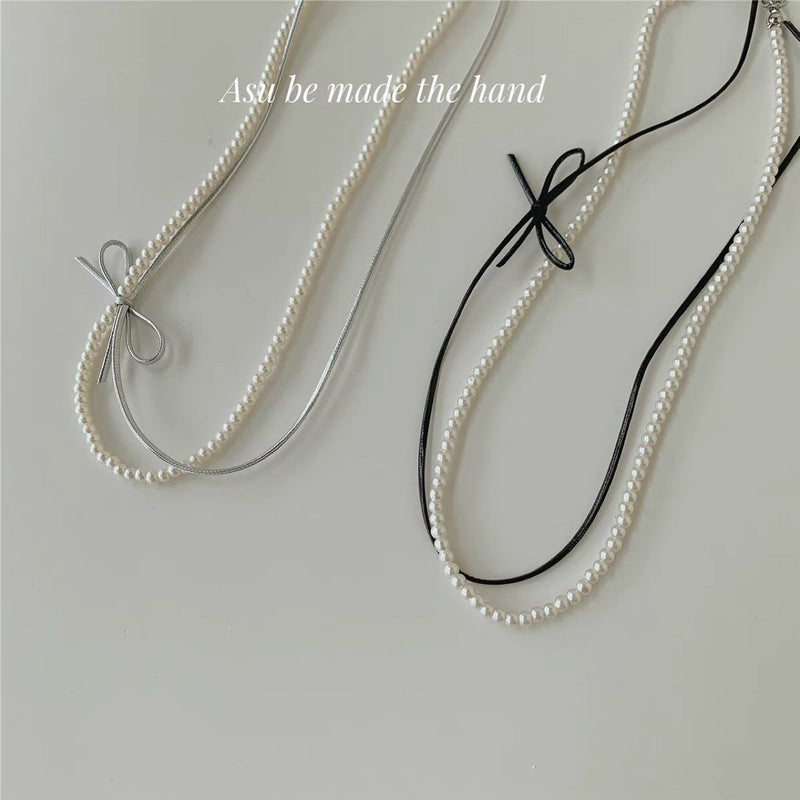 BowKnot Necklace Lovely Pearl Chokers Necklace