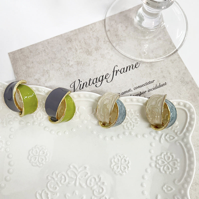 Enamel Arc Geometric Stud Earrings