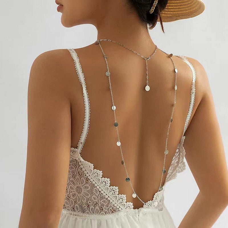Bridal Beach Back Chain Sequin Pendant Necklace