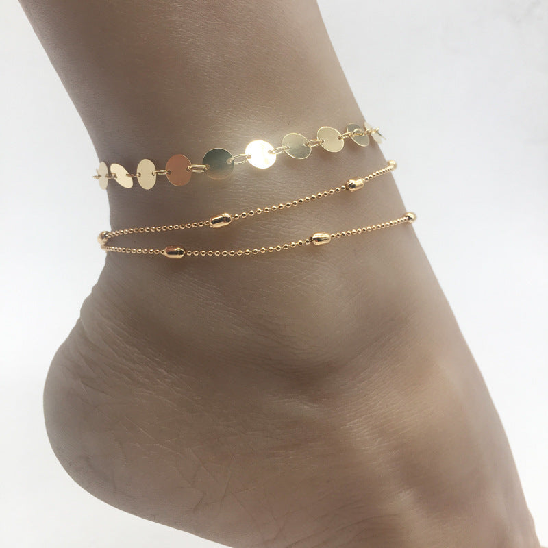 Double Layer Round Sequins Anklet Jewelry