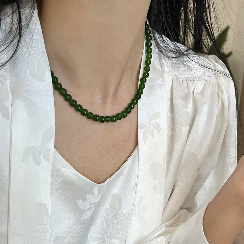 Natural Green Agate Stone Beaded Necklace