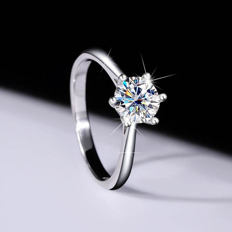 S925 Classic 6-Prong Moissanite Engagement Ring, 0.5–3ct Round Cut D-Grade VVS Certified Solitaire, Sterling Silver Wedding Gift for Her Him