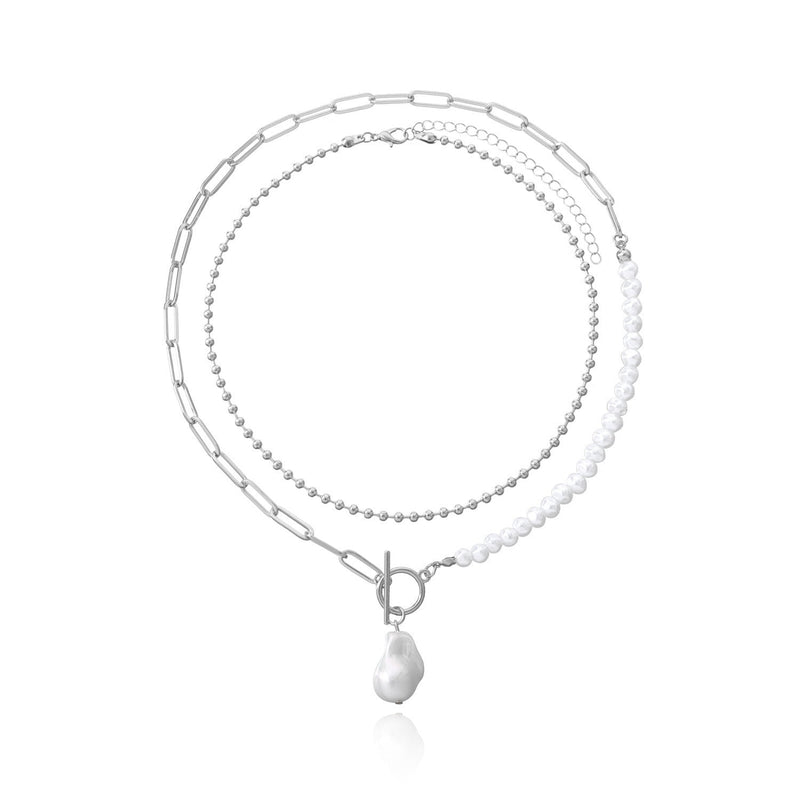 Pearl Round Bead Chain Overlay Necklace