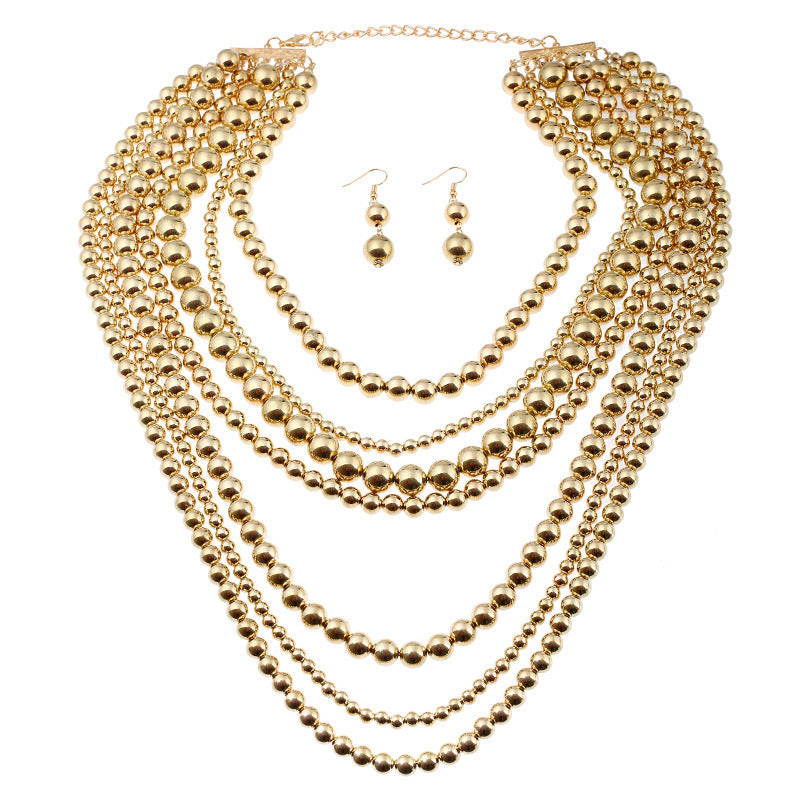 Multi Layer Pearl Beaded Long Statement Necklace
