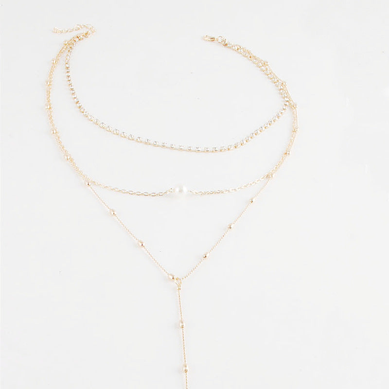 Long Multilayer Beads Chain Pendant Pearl Necklace