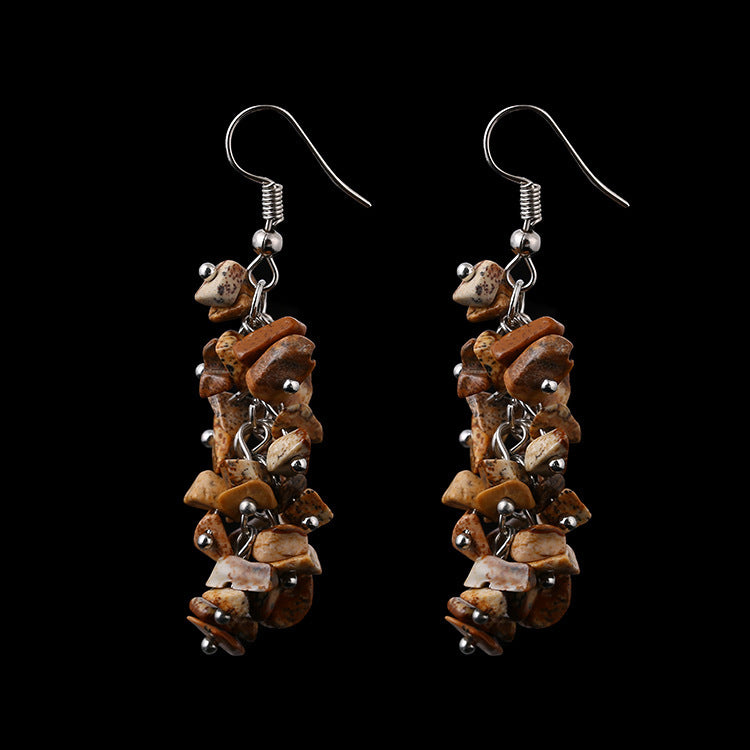 Handmade Natural Crystal Stone Earrings Long Tassel Gravel Jewelry