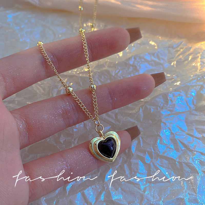 Women Black Heart Pendant Necklace