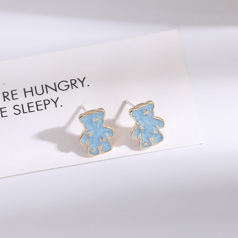 Blue Enamel Bear Earring