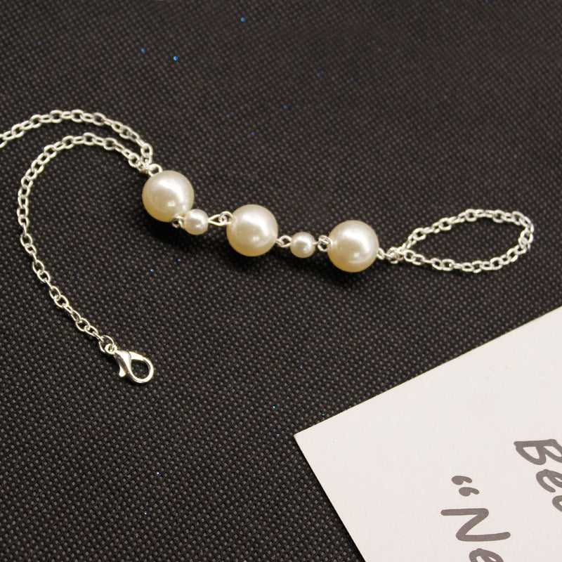 Sparkly Faux Pearl Finger Chain Bracelet