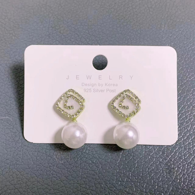 Geometric Square Black Enamel Pearl Earrings