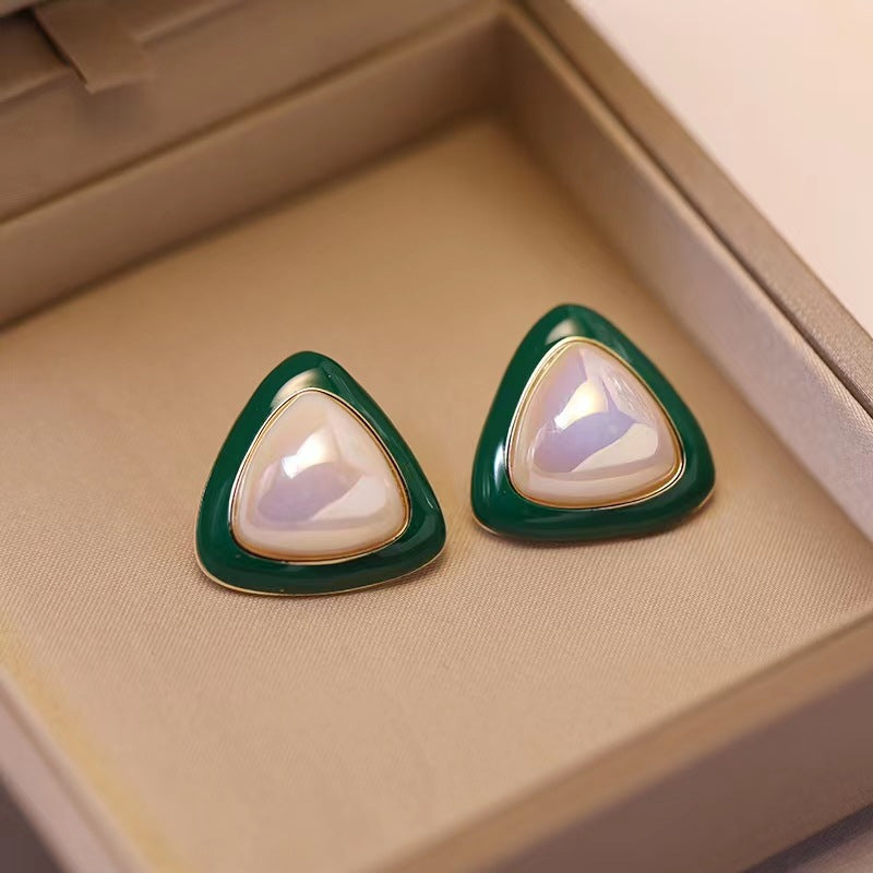 Geometric Green Triangle Earrings