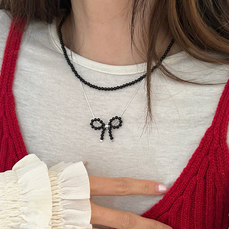 Imitation Pearl Bow Necklace Butterfly Knot Jewelry