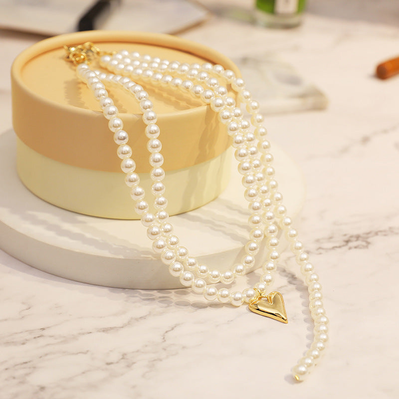 Layers Pearl Necklace Women Jewelry Heart Pendant