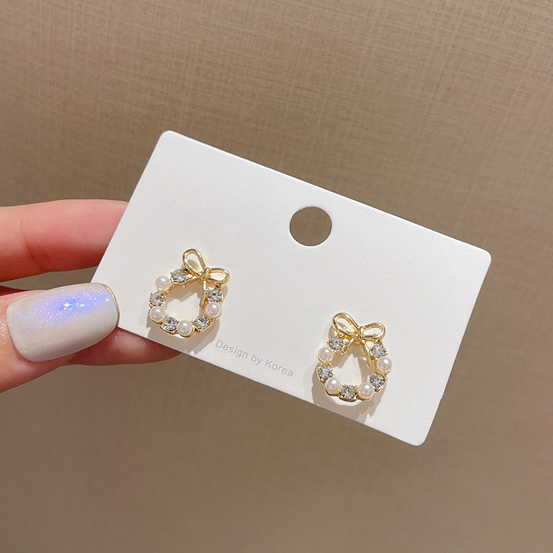 Pearl Bow Knot Stud Earrings for Women