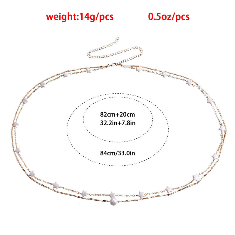 Hip Hop Metallic Pearl Star Layer Belly Waist Chain Jewelry