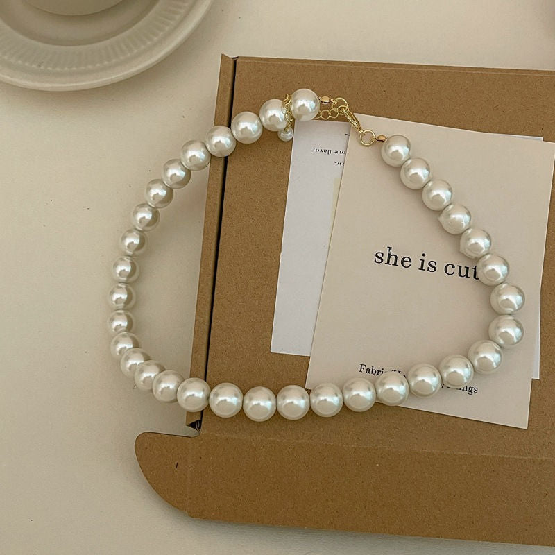 4mm 6mm 8mm 10mm 12mm 14mm White Glass Pearl Necklace for Women