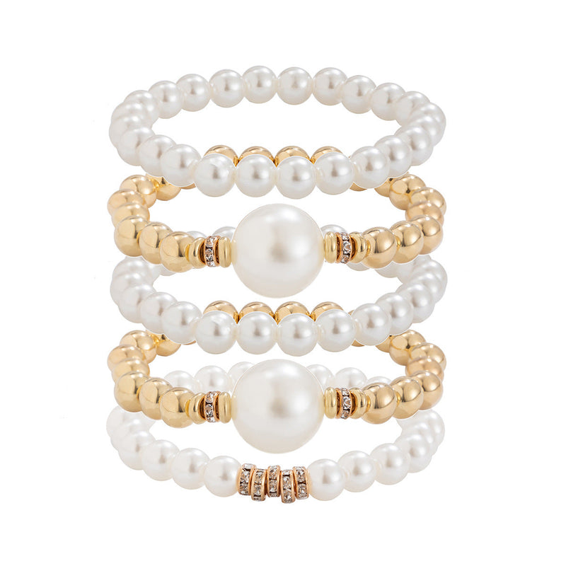 Exaggerated Pearl Stack Bracelet Set