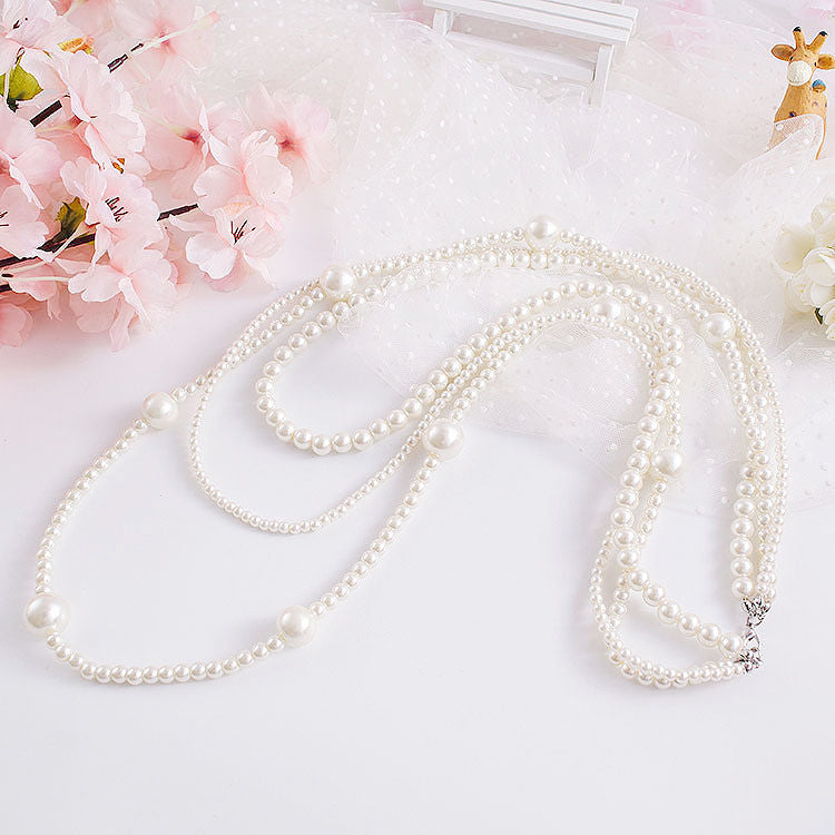 Designer Jewelry Pearl Necklace Handmade Double Layer Sweater Chain