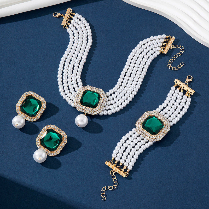 Luxury Exaggerated Bride Jewelry Women Imitation Pearl Necklace Earrings Set