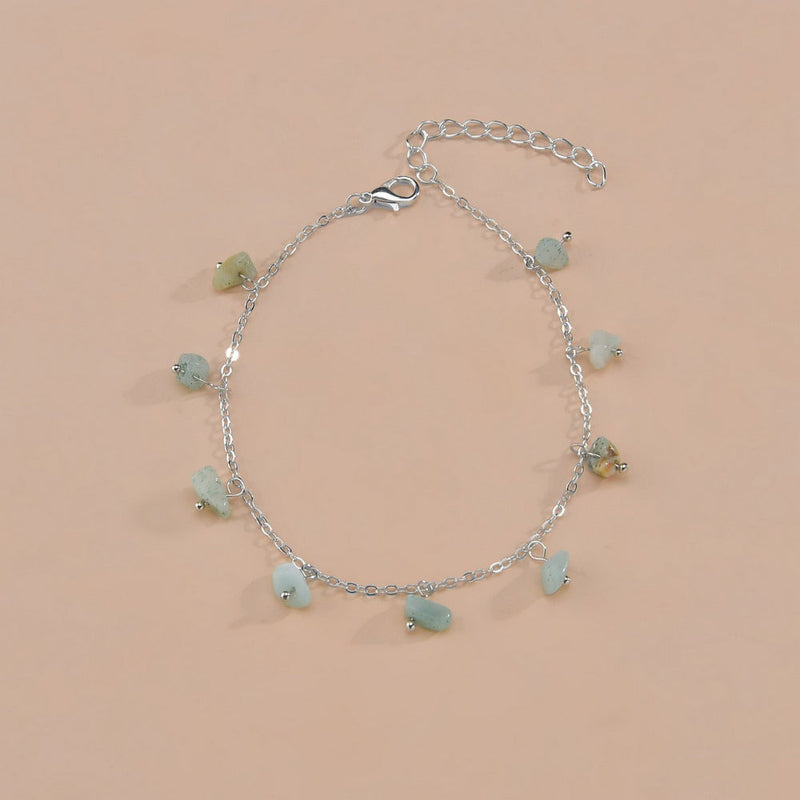 Aquamarine Stone Women Anklet Jewelry