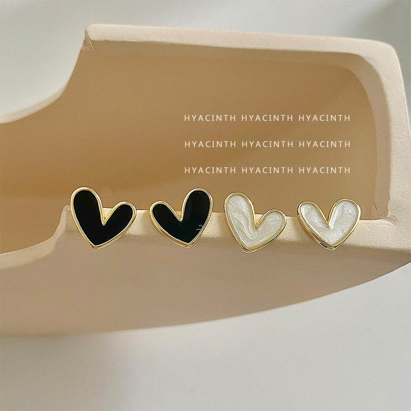 Black White LOVE Heart Stud Earrings for Women
