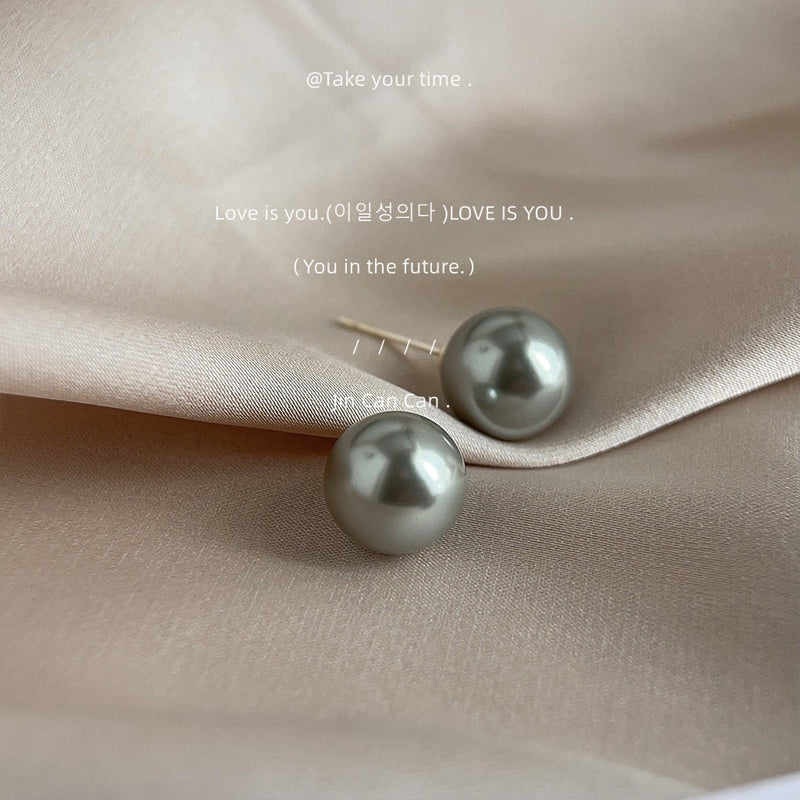 Natural Shell Pearl Earrings Gray Ear Stud