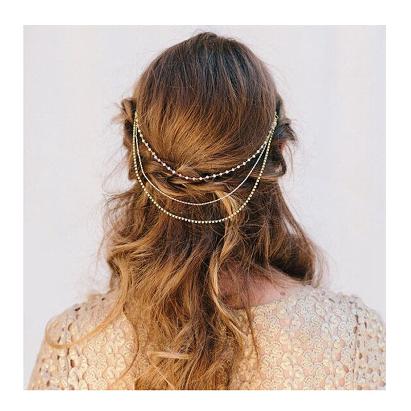 Multi Layered Rhinestone Chain Tassel Bride Hair Accessories