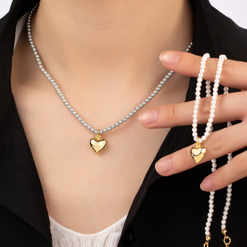 Heart Pearl Beads Chain Choker Necklaces