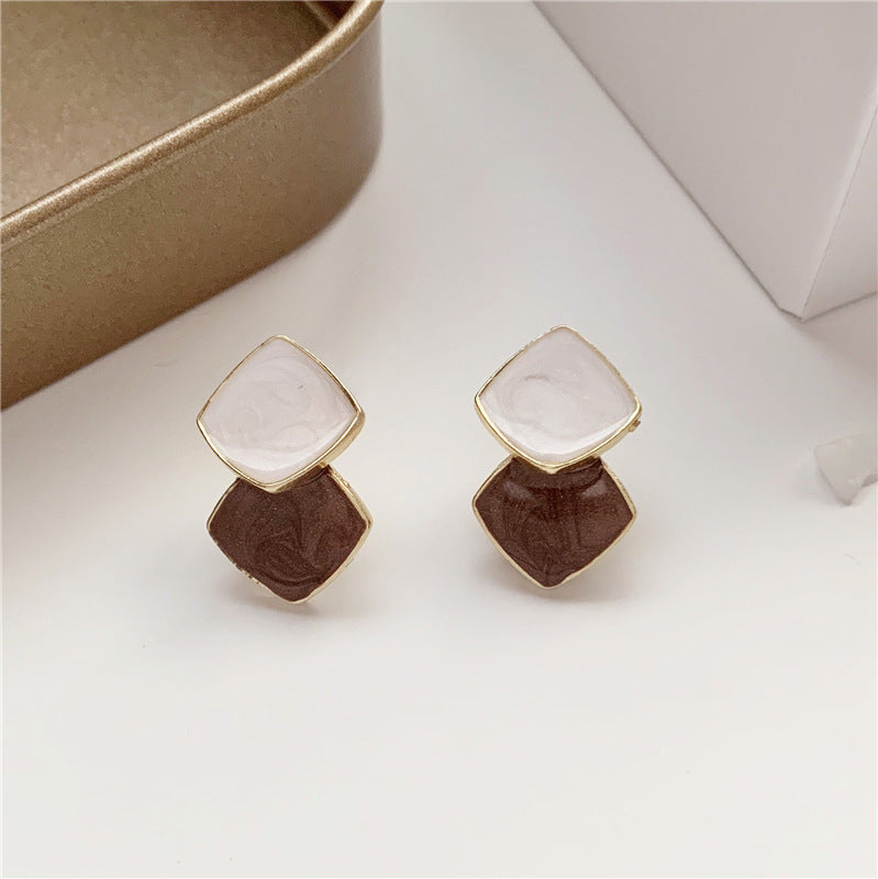 Enamel Double Square Geometric Earrings