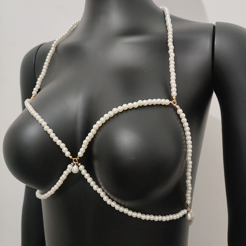Pearl Leisure Strap Summer Bra Chest Chain