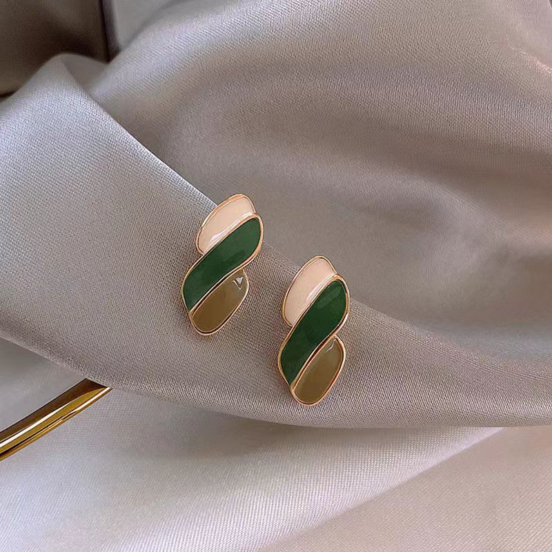 Green Enamel Irregular Stud Earring