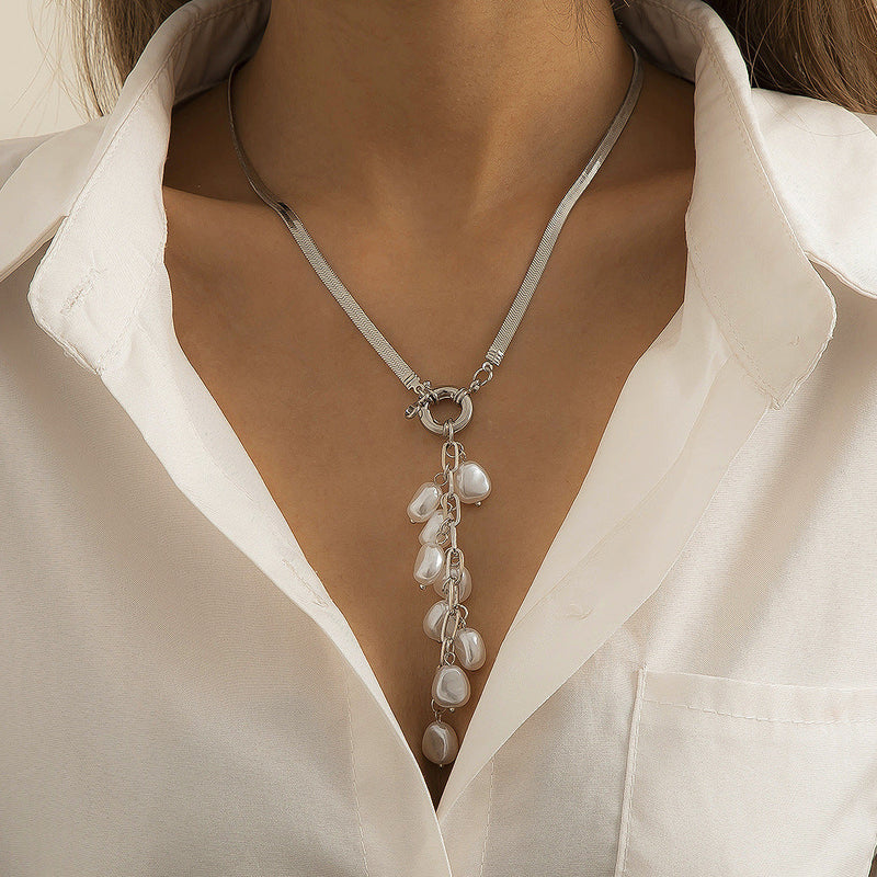 Snake Chain Necklace Retro Pearl Tassel